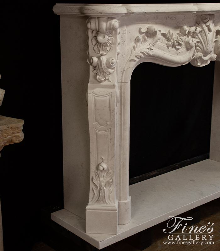 Marble Fireplaces  - Finely Carved French Style Italian Perlino Marble Mantel - MFP-2153