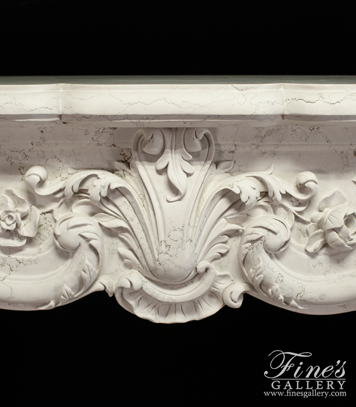 Marble Fireplaces  - Finely Carved French Style Italian Perlino Marble Mantel - MFP-2153