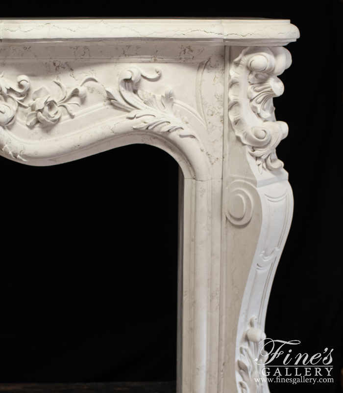 Marble Fireplaces  - Finely Carved French Style Italian Perlino Marble Mantel - MFP-2153