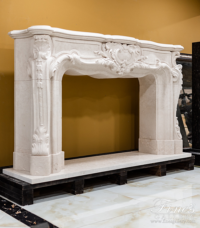 Marble Fireplaces  - French Botticino Marble Louis XV Fireplace - MFP-2154