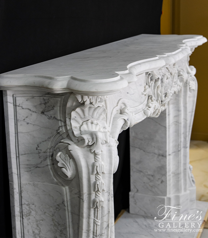 Marble Fireplaces  - Regal French Style Mantel In White Carrara Marble - MFP-2163