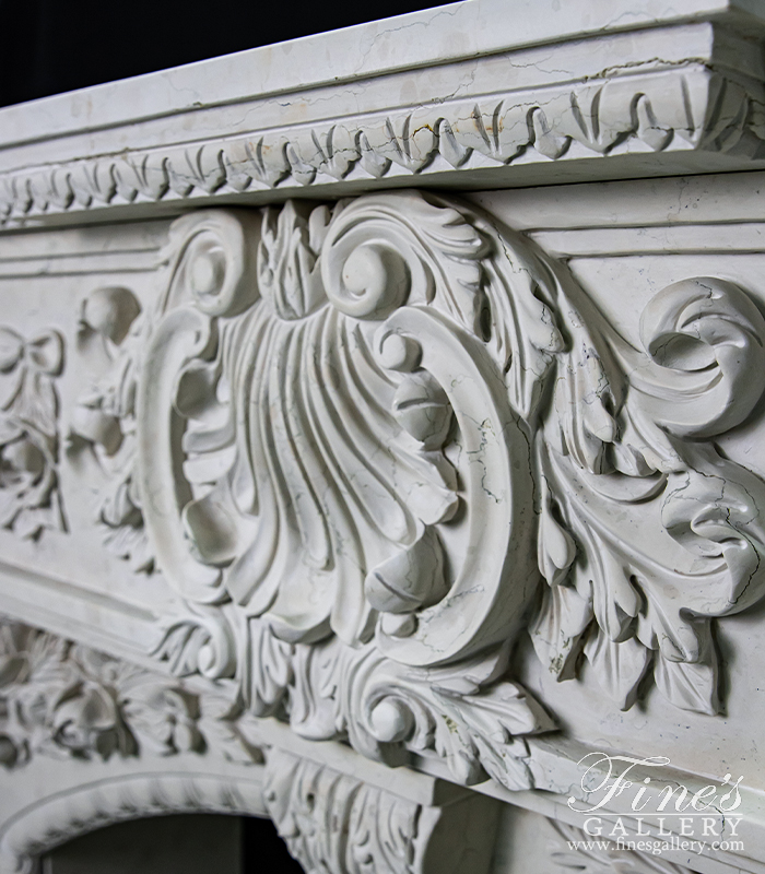 Marble Fireplaces  - Ornate Rose Garland Mantel In Italian Bianco Perlino Marble - MFP-2171