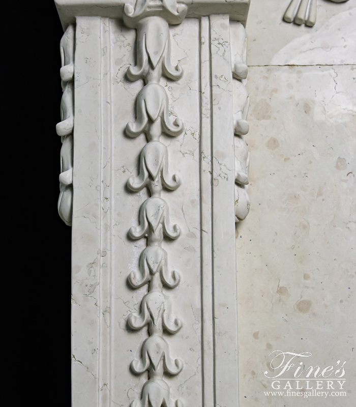 Marble Fireplaces  - Ornate Rose Garland Mantel In Italian Bianco Perlino Marble - MFP-2171