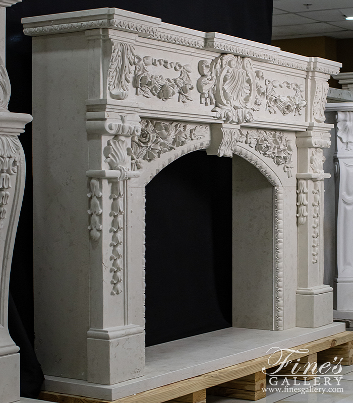 Marble Fireplaces  - Ornate Rose Garland Mantel In Italian Bianco Perlino Marble - MFP-2171