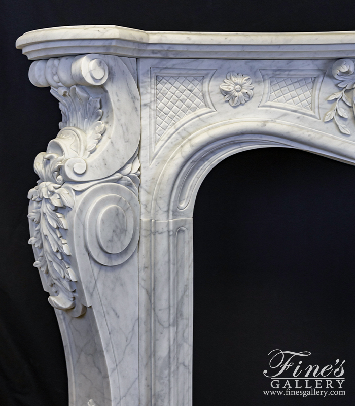 Marble Fireplaces  - Ornate French Mantel In Italian Carrara Marble - MFP-2172