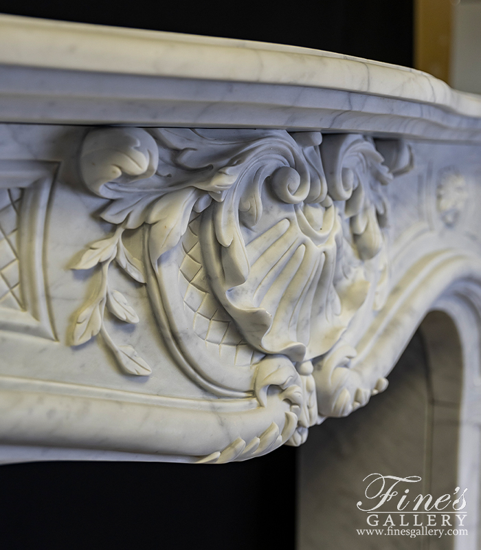 Marble Fireplaces  - Ornate French Mantel In Italian Carrara Marble - MFP-2172