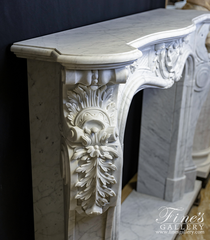 Marble Fireplaces  - Ornate French Mantel In Italian Carrara Marble - MFP-2172