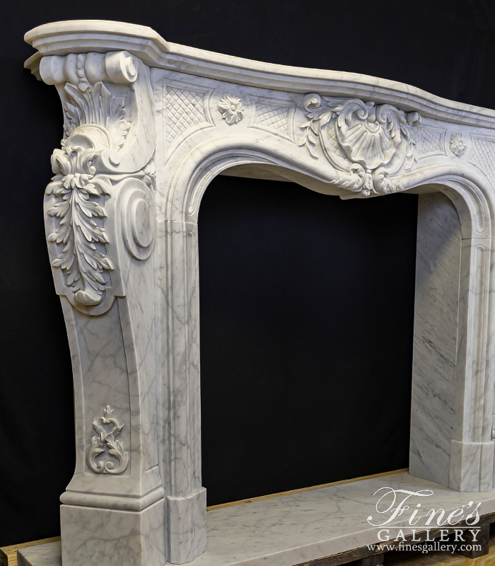 Marble Fireplaces  - Ornate French Mantel In Italian Carrara Marble - MFP-2172