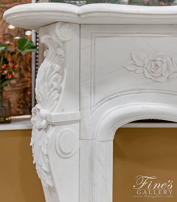 Marble Fireplaces  - Ornate Floral French Style Mantel In Statuary White - MFP-2181