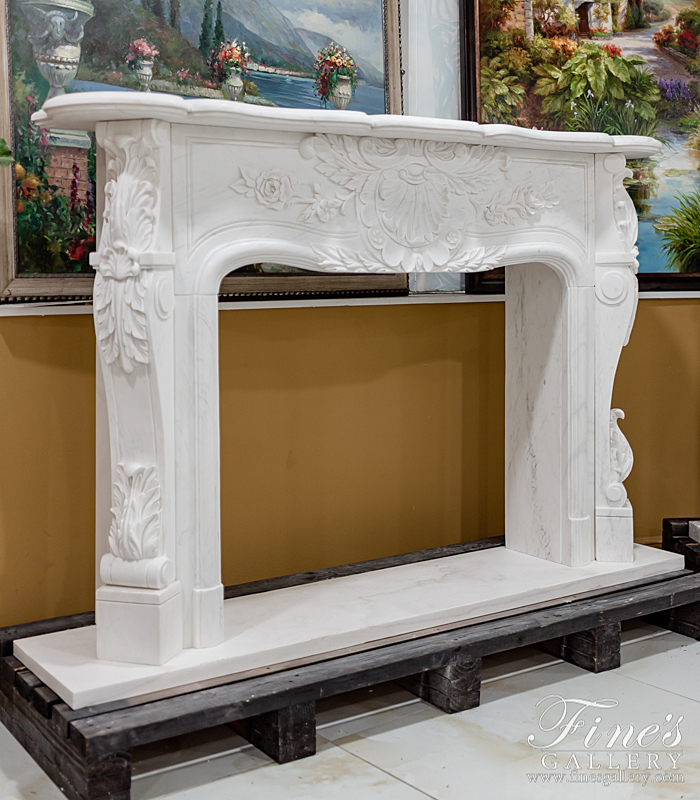 Marble Fireplaces  - Ornate Floral French Style Mantel In Statuary White - MFP-2181