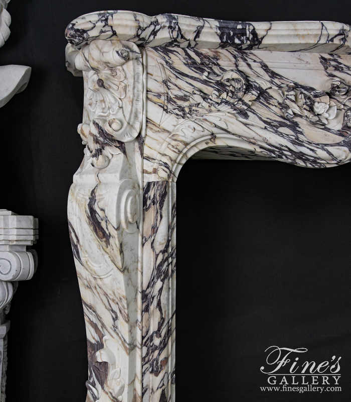 Marble Fireplaces  - Highly Ornate Louis XVI Mantel In Italian Breccia Viola - MFP-2224