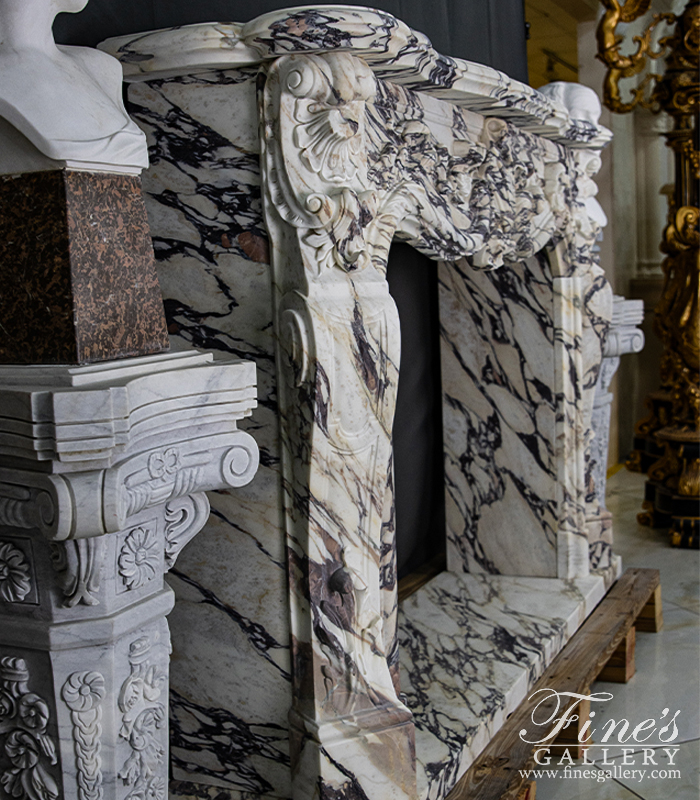 Marble Fireplaces  - Highly Ornate Louis XVI Mantel In Italian Breccia Viola - MFP-2224