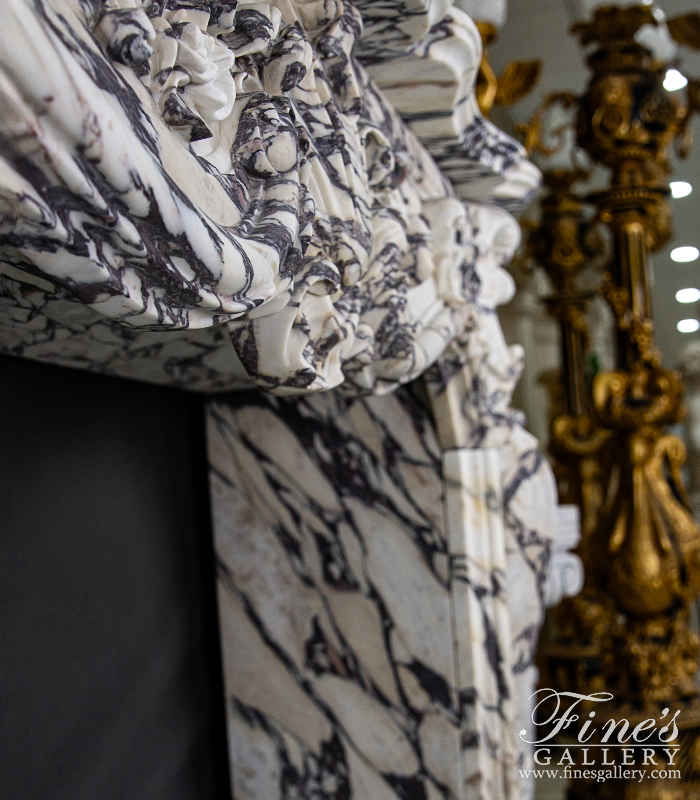 Marble Fireplaces  - Highly Ornate Louis XVI Mantel In Italian Breccia Viola - MFP-2224