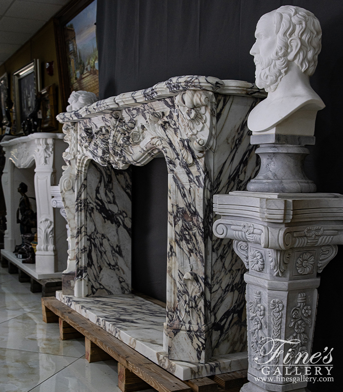 Marble Fireplaces  - Highly Ornate Louis XVI Mantel In Italian Breccia Viola - MFP-2224