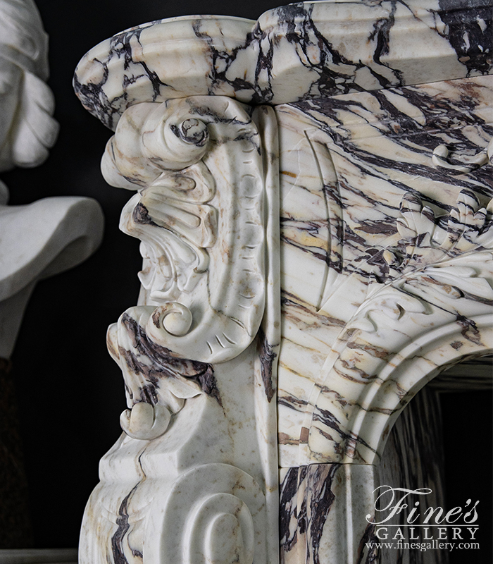 Marble Fireplaces  - Highly Ornate Louis XVI Mantel In Italian Breccia Viola - MFP-2224