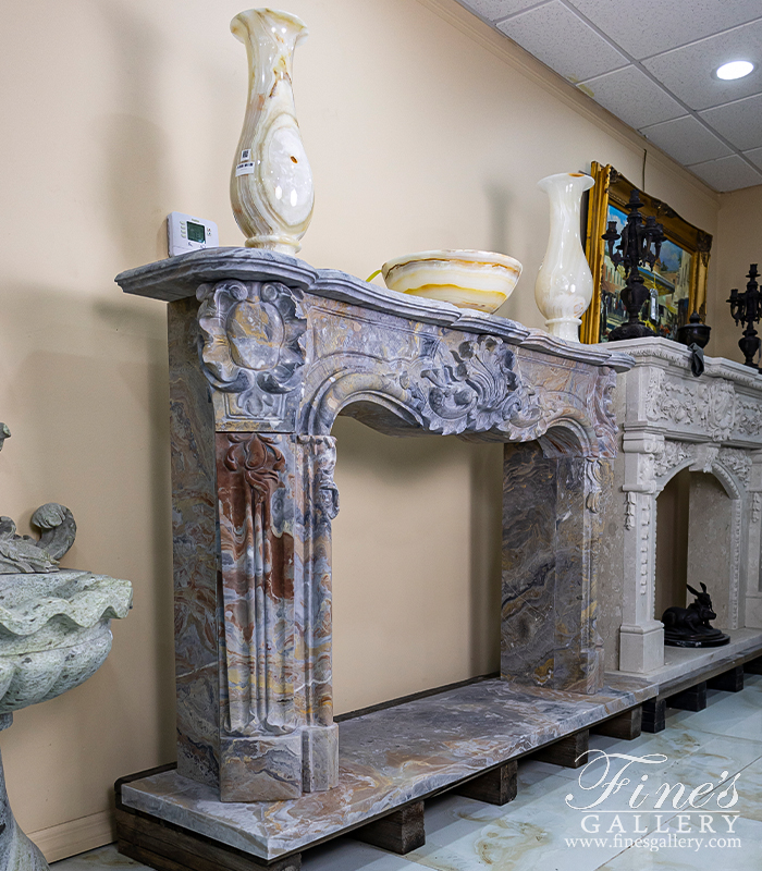 Marble Fireplaces  - Exotic Arabascato Orobico Italian Marble Louis XIV Mantel - MFP-2228