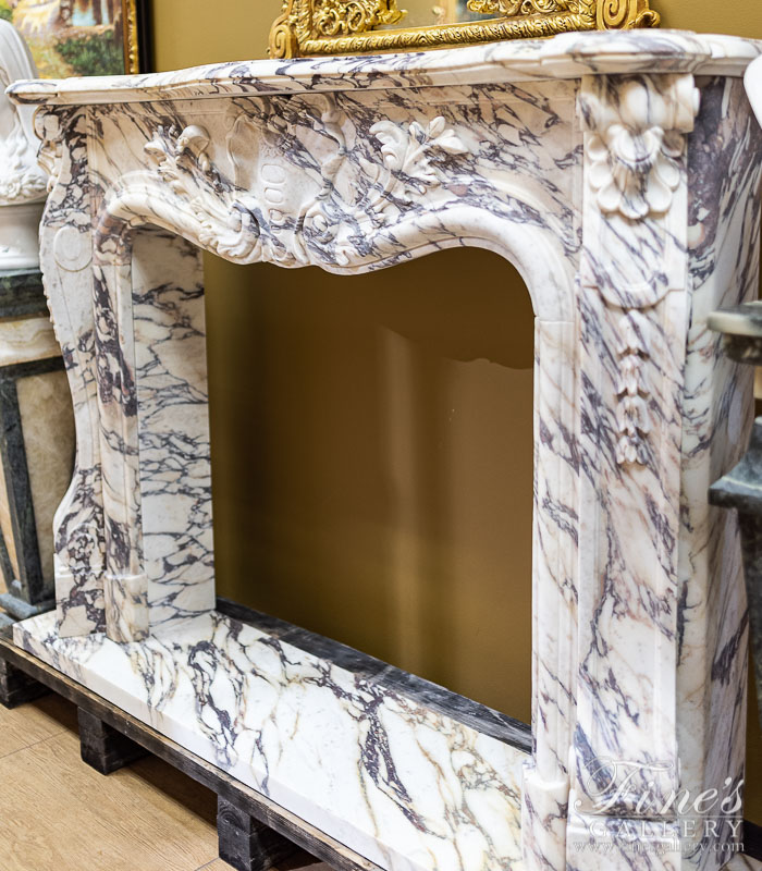 Marble Fireplaces  - Rare French Style Breccia Viola Marble Fireplace Mantel - MFP-2244