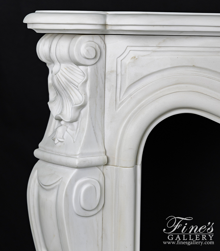 Marble Fireplaces  - Clean French Marble Fireplace Mantel With Shell Motif - MFP-2253