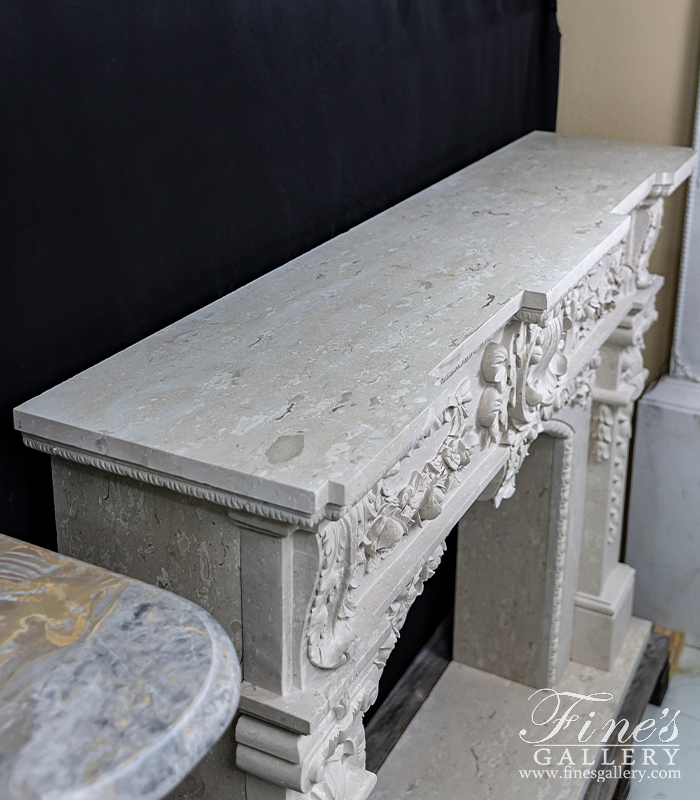 Marble Fireplaces  - Lavish Floral Garland Italian Perlato Marble Fireplace Mantel - MFP-2262