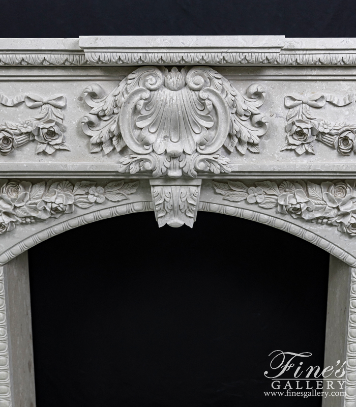 Marble Fireplaces  - Lavish Floral Garland Italian Perlato Marble Fireplace Mantel - MFP-2262