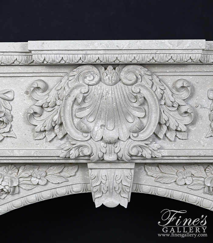 Marble Fireplaces  - Lavish Floral Garland Italian Perlato Marble Fireplace Mantel - MFP-2262