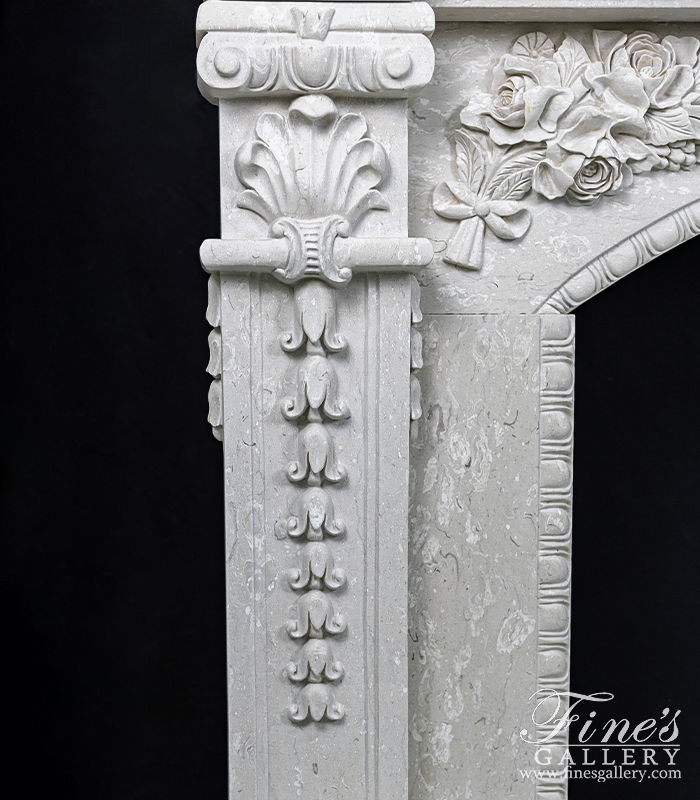 Marble Fireplaces  - Lavish Floral Garland Italian Perlato Marble Fireplace Mantel - MFP-2262