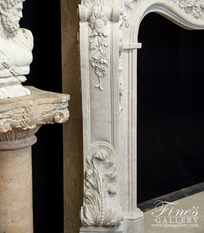 Marble Fireplaces  - Ornate Rococo Italian Perlato Marble Fireplace Mantel - MFP-2264