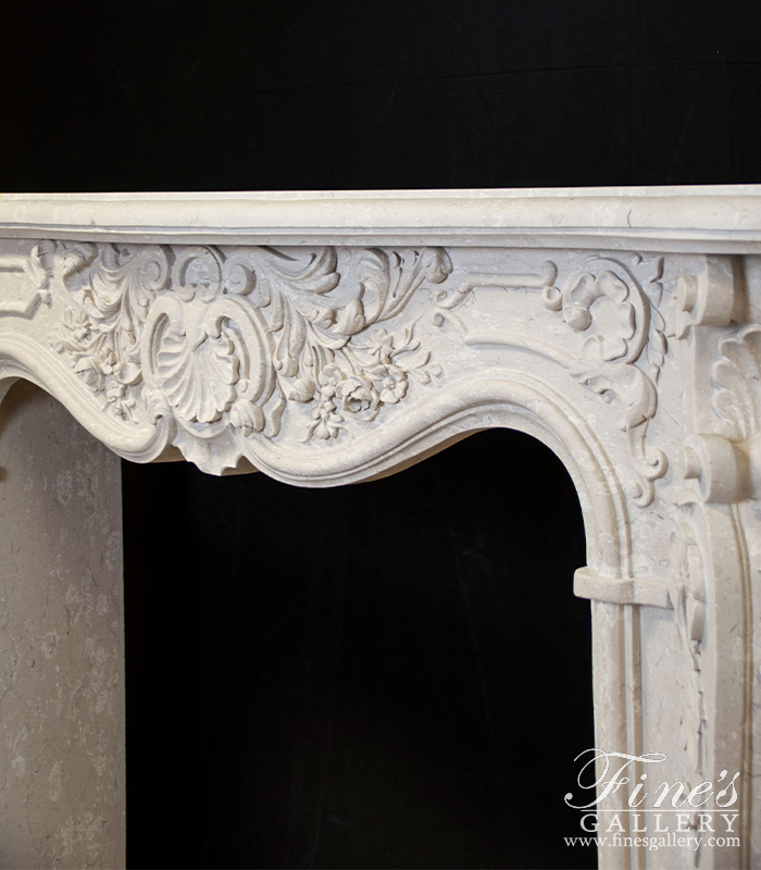 Marble Fireplaces  - Ornate Rococo Italian Perlato Marble Fireplace Mantel - MFP-2264