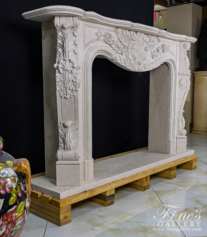 Marble Fireplaces  - Hand Picked Italian Perlato Marble Ornate Floral Fireplace Mantel - MFP-2269