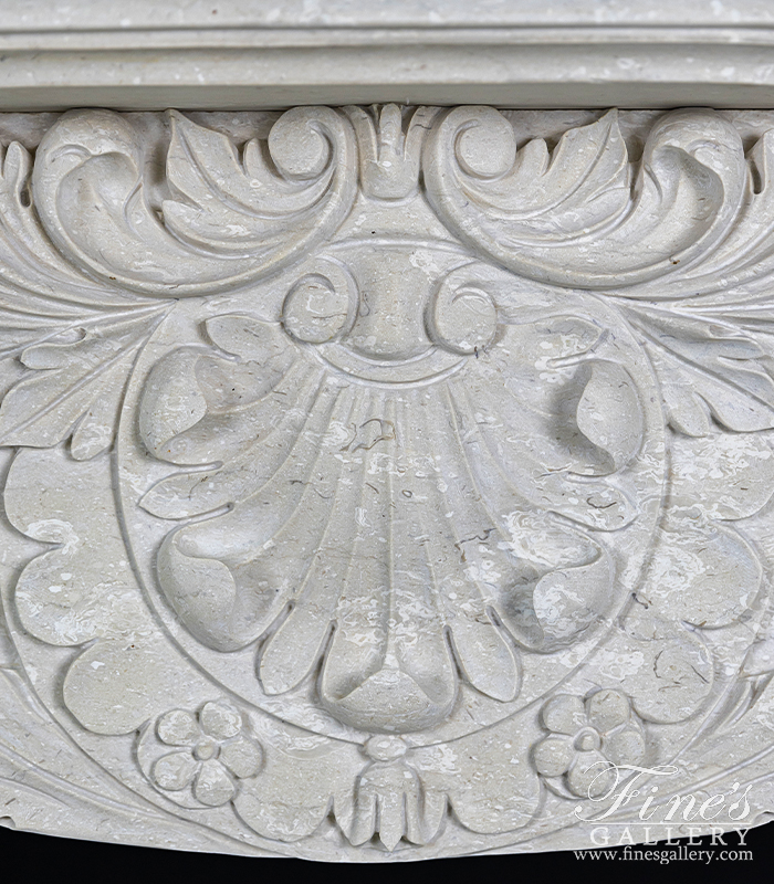 Marble Fireplaces  - Hand Picked Italian Perlato Marble Ornate Floral Fireplace Mantel - MFP-2269