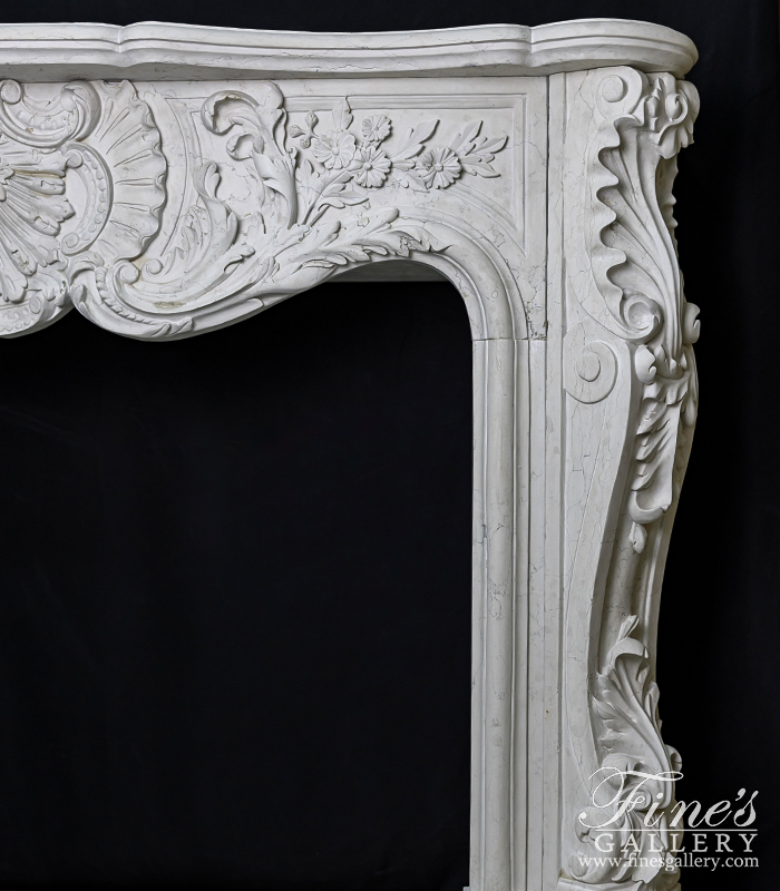 Marble Fireplaces  - Exotic Italian Bianco Perlino Marble French Versailles Fireplace Mantel - MFP-2270