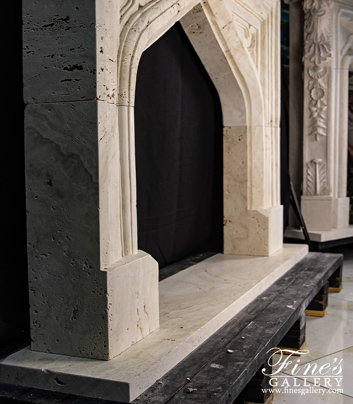 Marble Fireplaces  - Tudor Style Mantel In Italian Ivory Travertine - MFP-2307