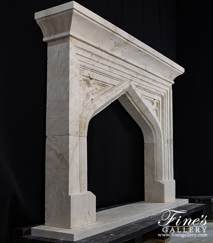 Marble Fireplaces  - Tudor Style Mantel In Italian Ivory Travertine - MFP-2307