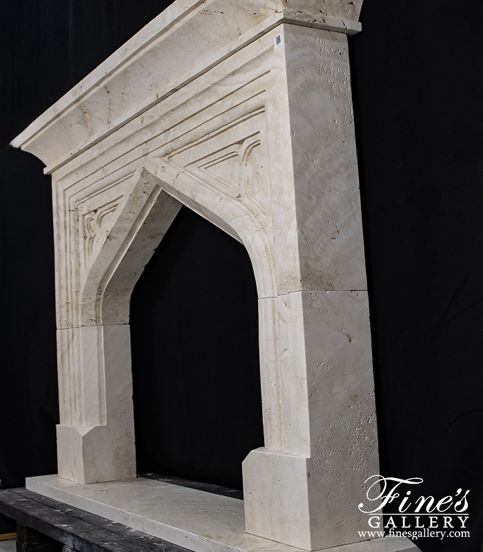 Marble Fireplaces  - Tudor Style Mantel In Italian Ivory Travertine - MFP-2307