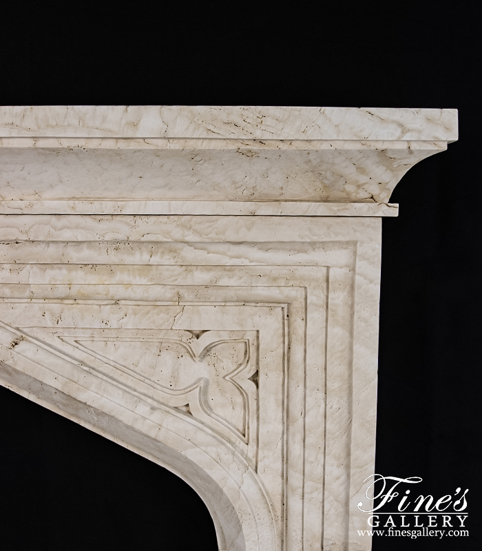 Marble Fireplaces  - Tudor Style Mantel In Italian Ivory Travertine - MFP-2307