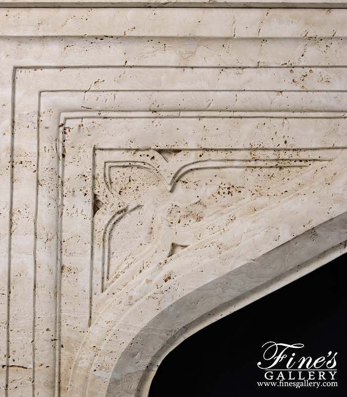 Marble Fireplaces  - Tudor Style Mantel In Italian Ivory Travertine - MFP-2307