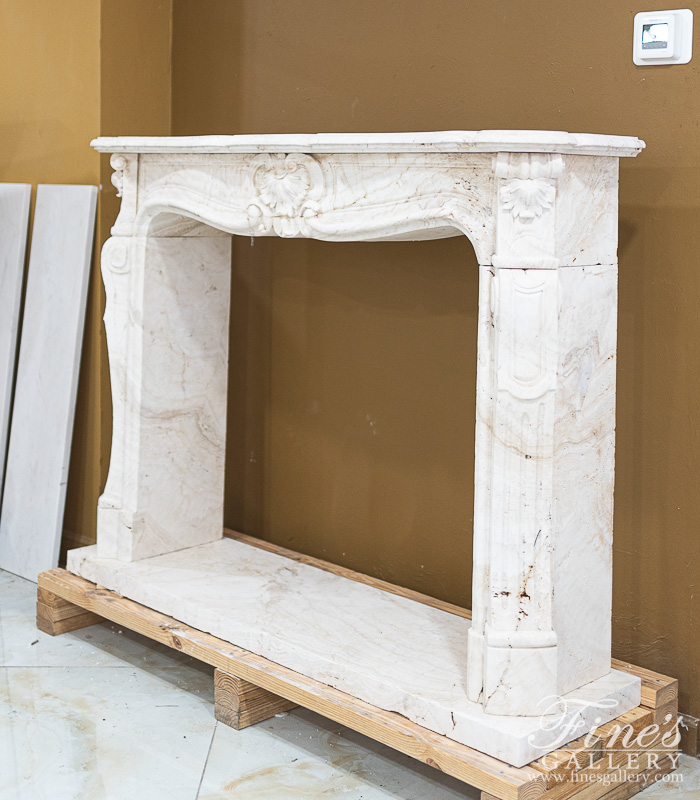 Marble Fireplaces  - Roman Ivory Travertine Louis XVI Mantel - MFP-2317