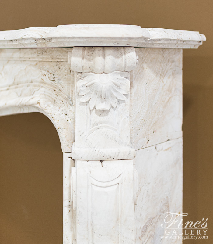 Marble Fireplaces  - Roman Ivory Travertine Louis XVI Mantel - MFP-2317