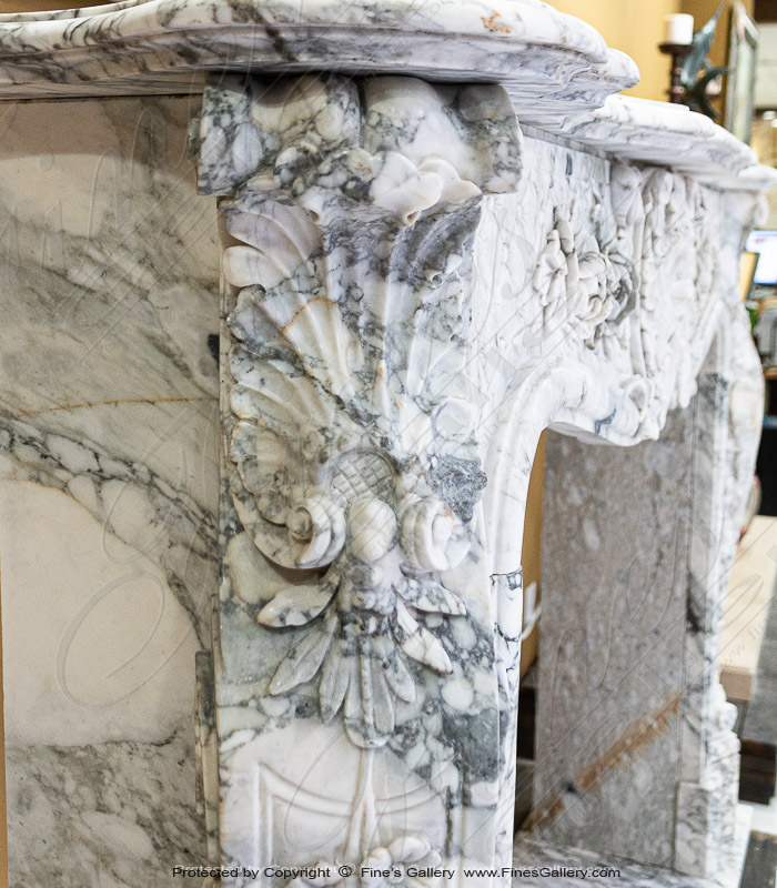 Marble Fireplaces  - Ornate French Arabascato Marble Fireplace - MFP-2322