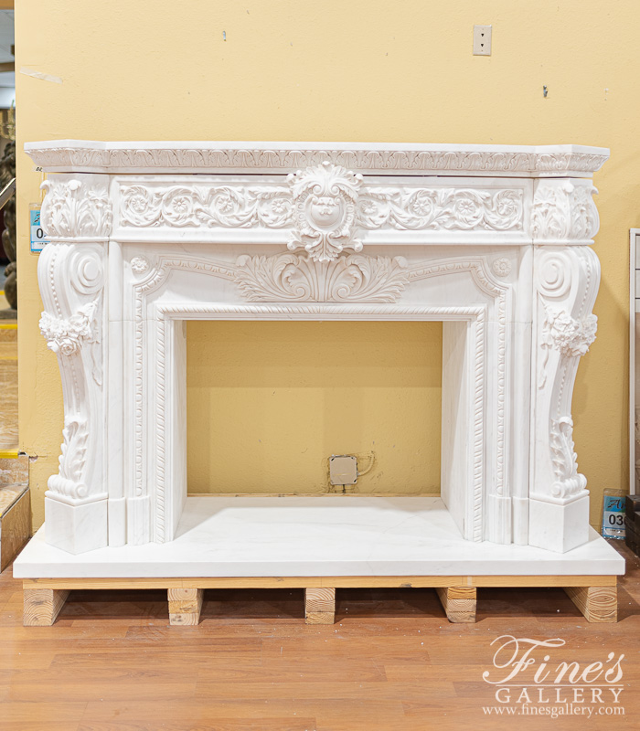 Marble Fireplaces  - Elaborate Italian Style Mantel With Deep Relief  - MFP-2413