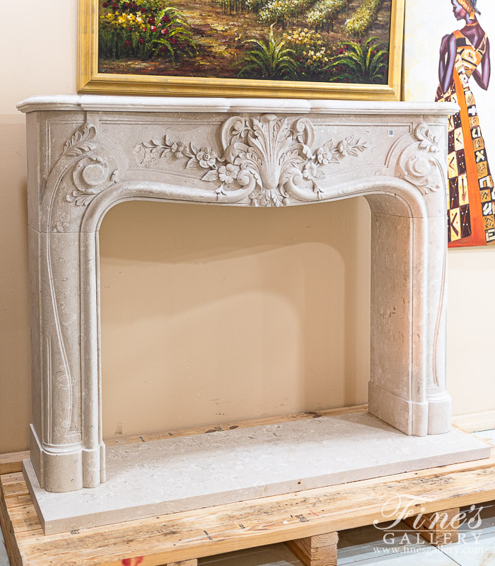 Marble Fireplaces  - Italian Perlato Royal Marble Fireplace Mantel In Louis XVI Style - MFP-2414