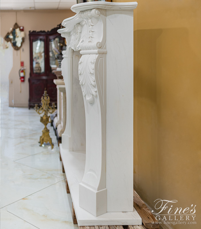 Marble Fireplaces  - Louis XV Statuary White Marble Fireplace Mantel - MFP-2423