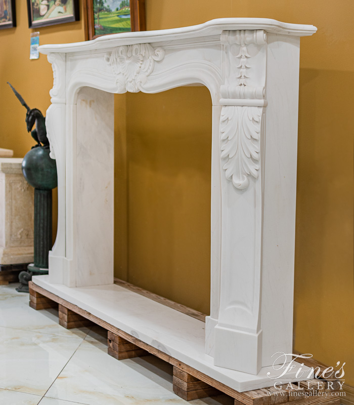 Marble Fireplaces  - Louis XV Statuary White Marble Fireplace Mantel - MFP-2423