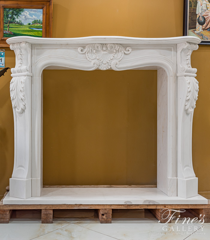 Marble Fireplaces  - Louis XV Statuary White Marble Fireplace Mantel - MFP-2423