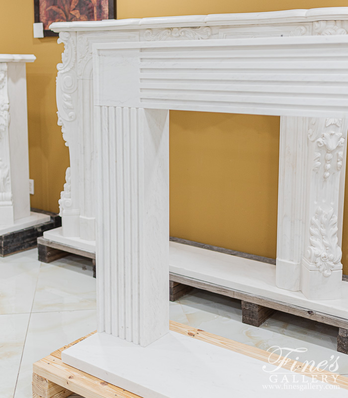 Marble Fireplaces  - Contemporary Statuary White Marble Fireplace Mantel - MFP-2429