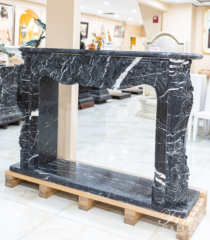 Marble Fireplaces  - Nero Marquina French Versailles Marble Fireplace Mantel - MFP-2432