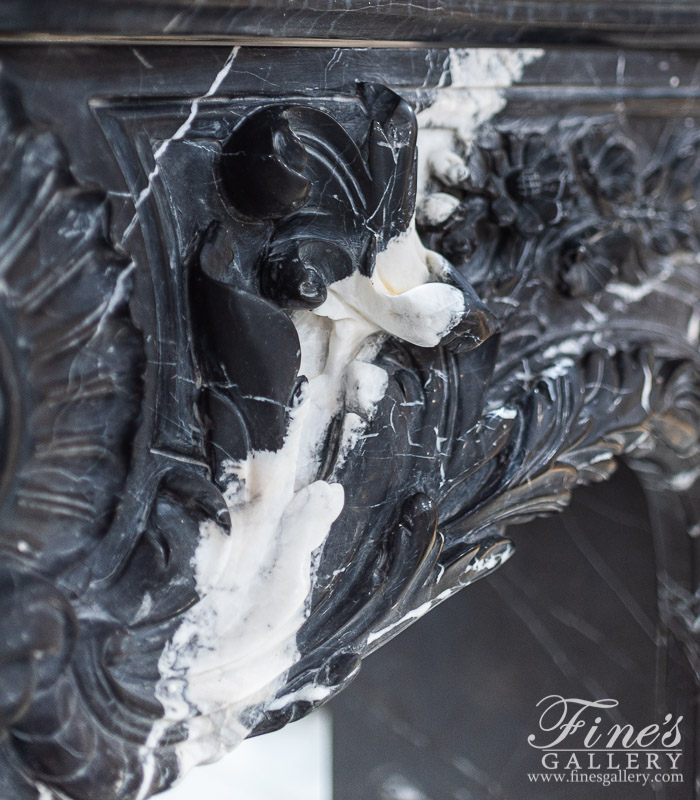 Marble Fireplaces  - Nero Marquina French Versailles Marble Fireplace Mantel - MFP-2432