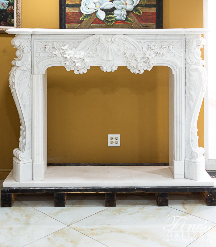 Marble Fireplaces  - Beautiful Floral Garland French Style Marble Fireplace Mantel - MFP-2433