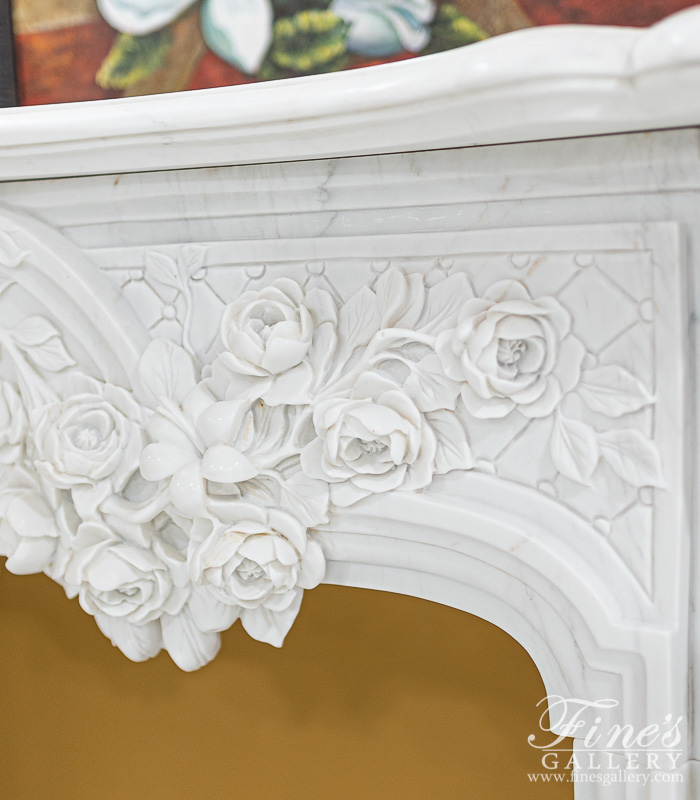 Marble Fireplaces  - Beautiful Floral Garland French Style Marble Fireplace Mantel - MFP-2433