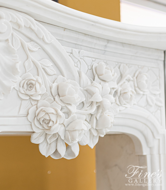 Marble Fireplaces  - Beautiful Floral Garland French Style Marble Fireplace Mantel - MFP-2433